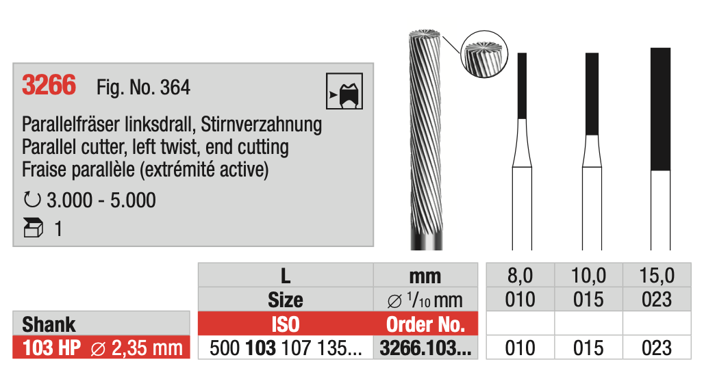 Milling Cone Cutter - Parallel cutter, left twist, end cutting