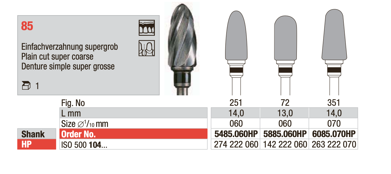 Tungsten carbide cutters - Plain cut super coarse - Cut 85 - ISO 500 104
