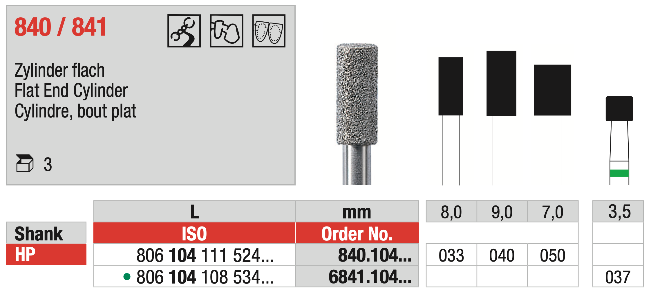 Flat End Cylinder Hp Diamond Burs - ISO 806 104 111 524