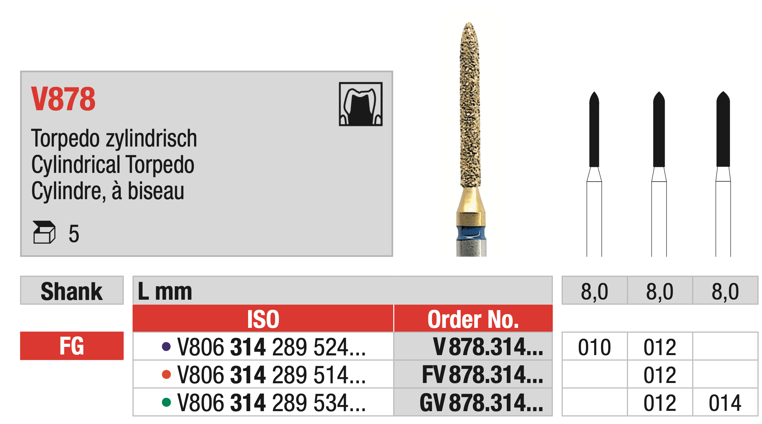 DiaCut Multilayer Diamond Bur FG - Cylindrical Torpedo
