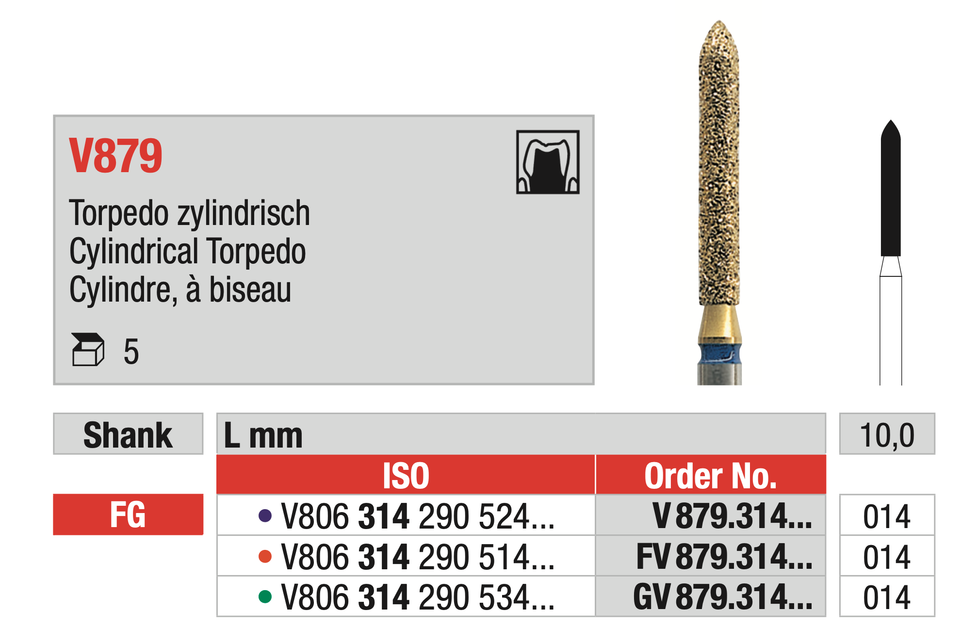 DiaCut Multilayer Diamond Bur FG - Cylindrical Torpedo - ISO V806 314 290 534