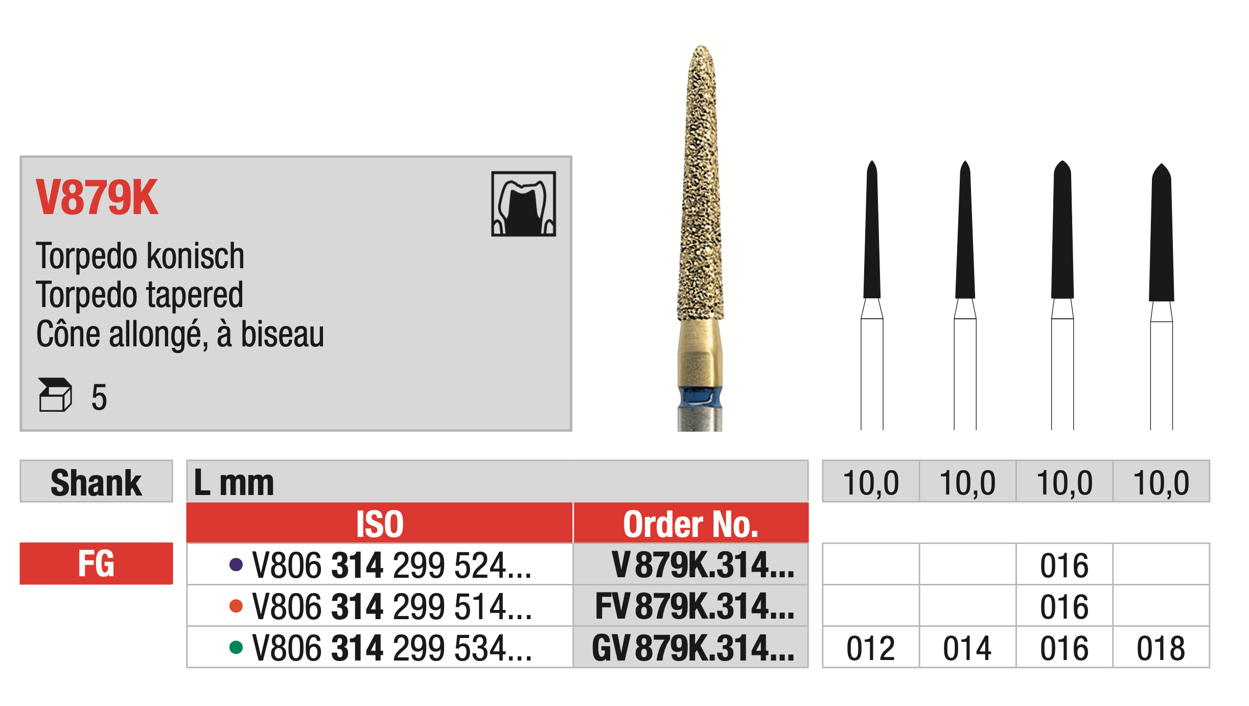 DiaCut Multilayer Diamond Bur FG - Torpedo tapered - ISO V806 314 299 534