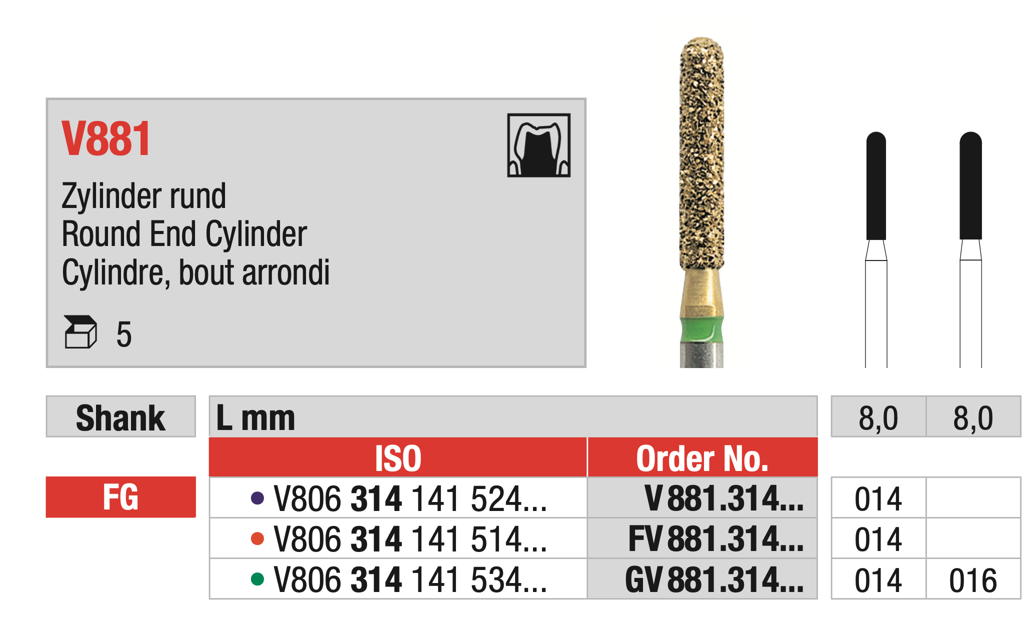 DiaCut Multilayer Diamond Bur FG - Round End Cylinder