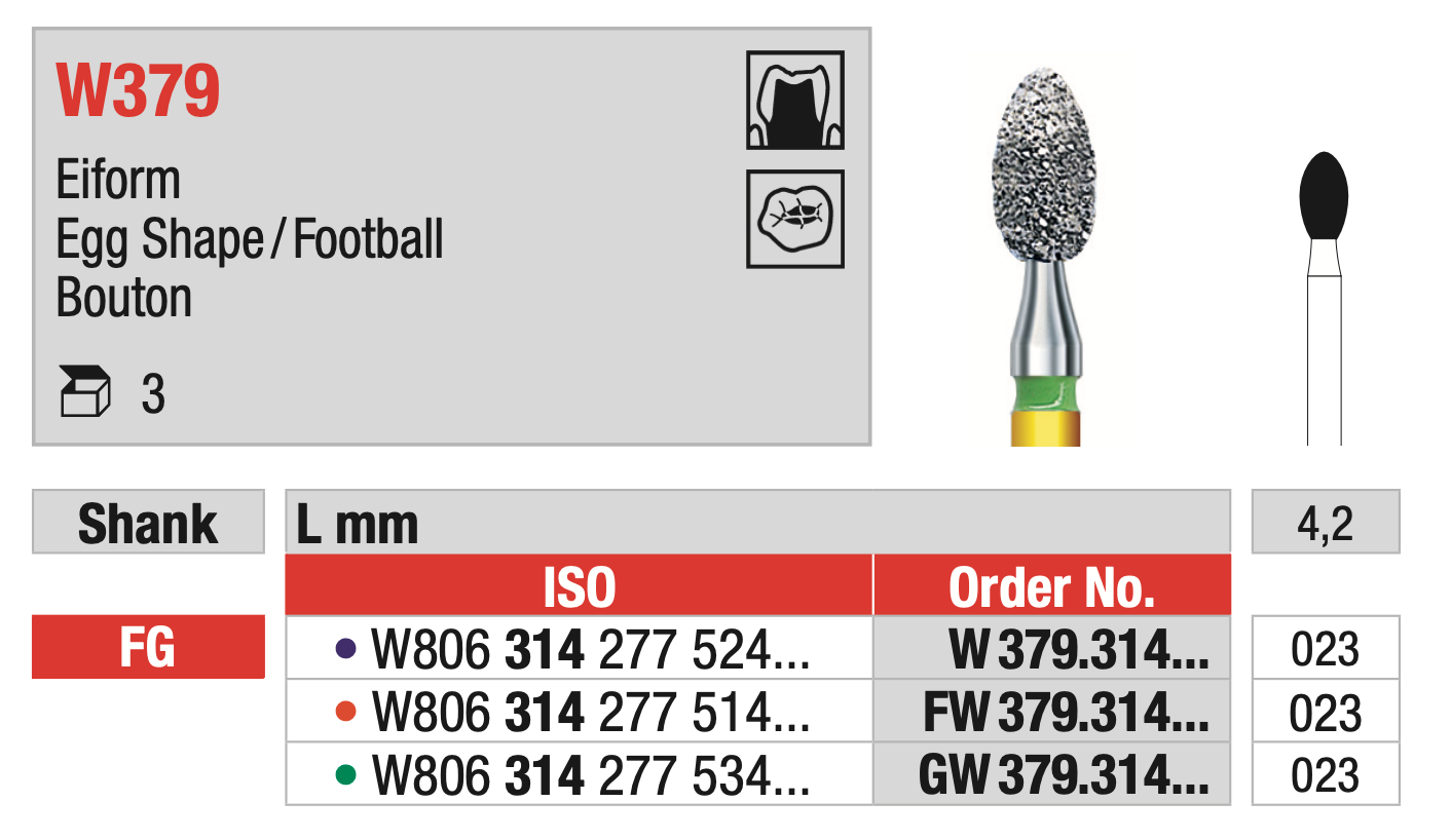 WhiteTiger Multilayer Diamond Bur FG - Egg Shape / Football