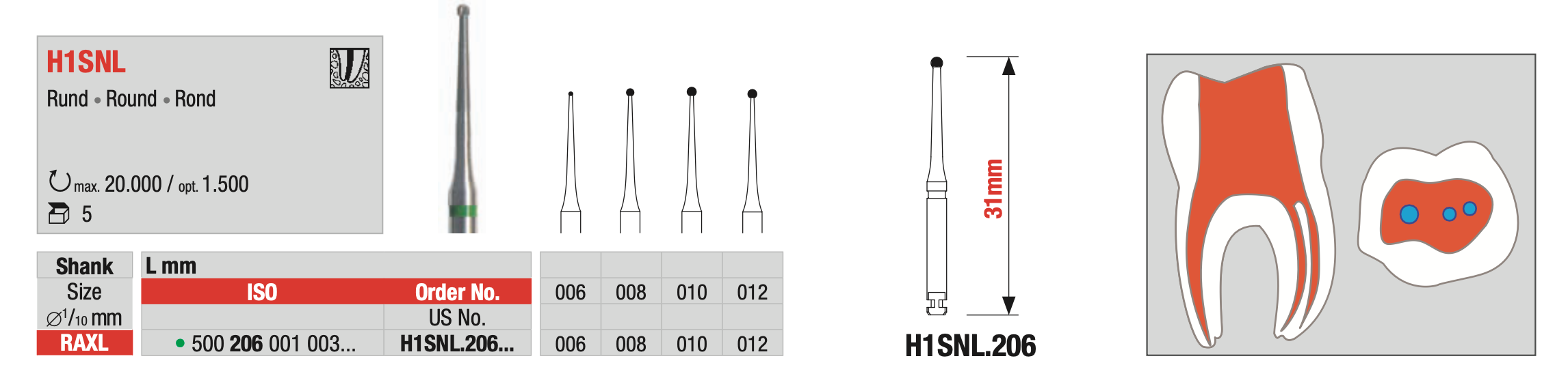 H1SNL Endodontic Carbide Bur