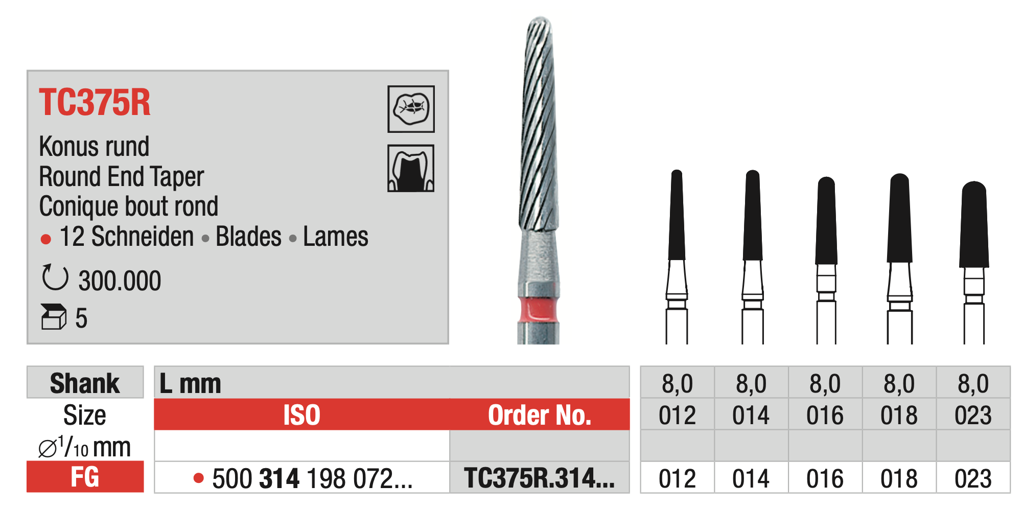 Tungsten carbide Finisher Bur - Round End Taper