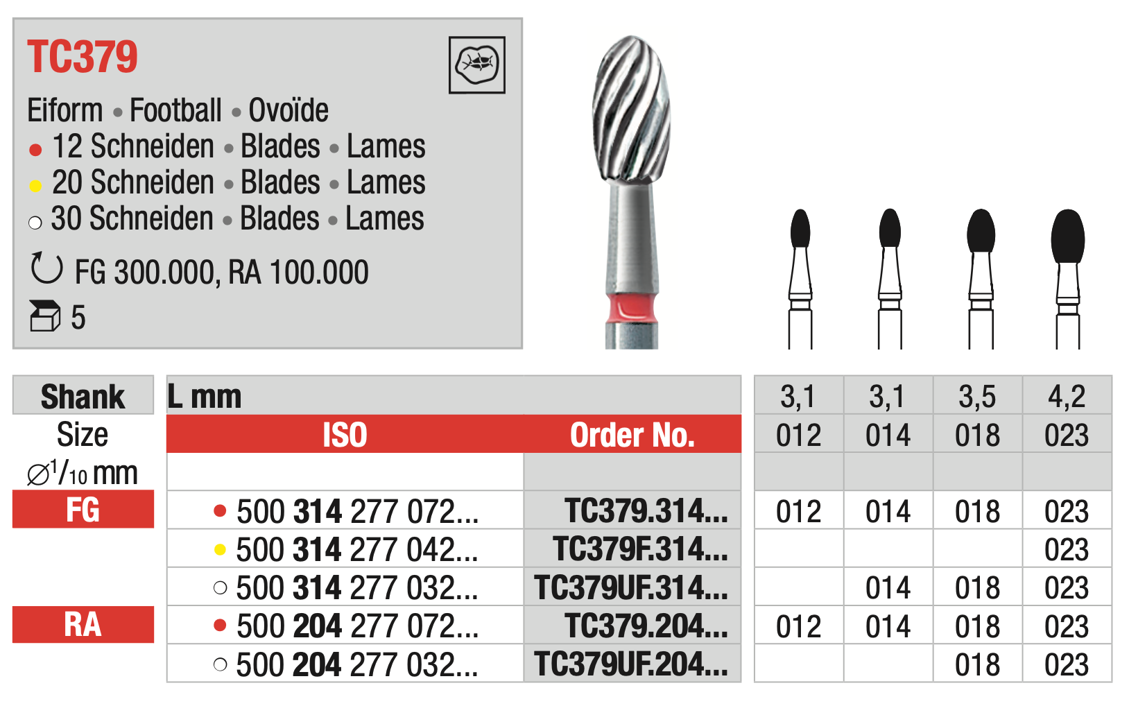 Tungsten carbide Finisher Bur - Football - FG Shank