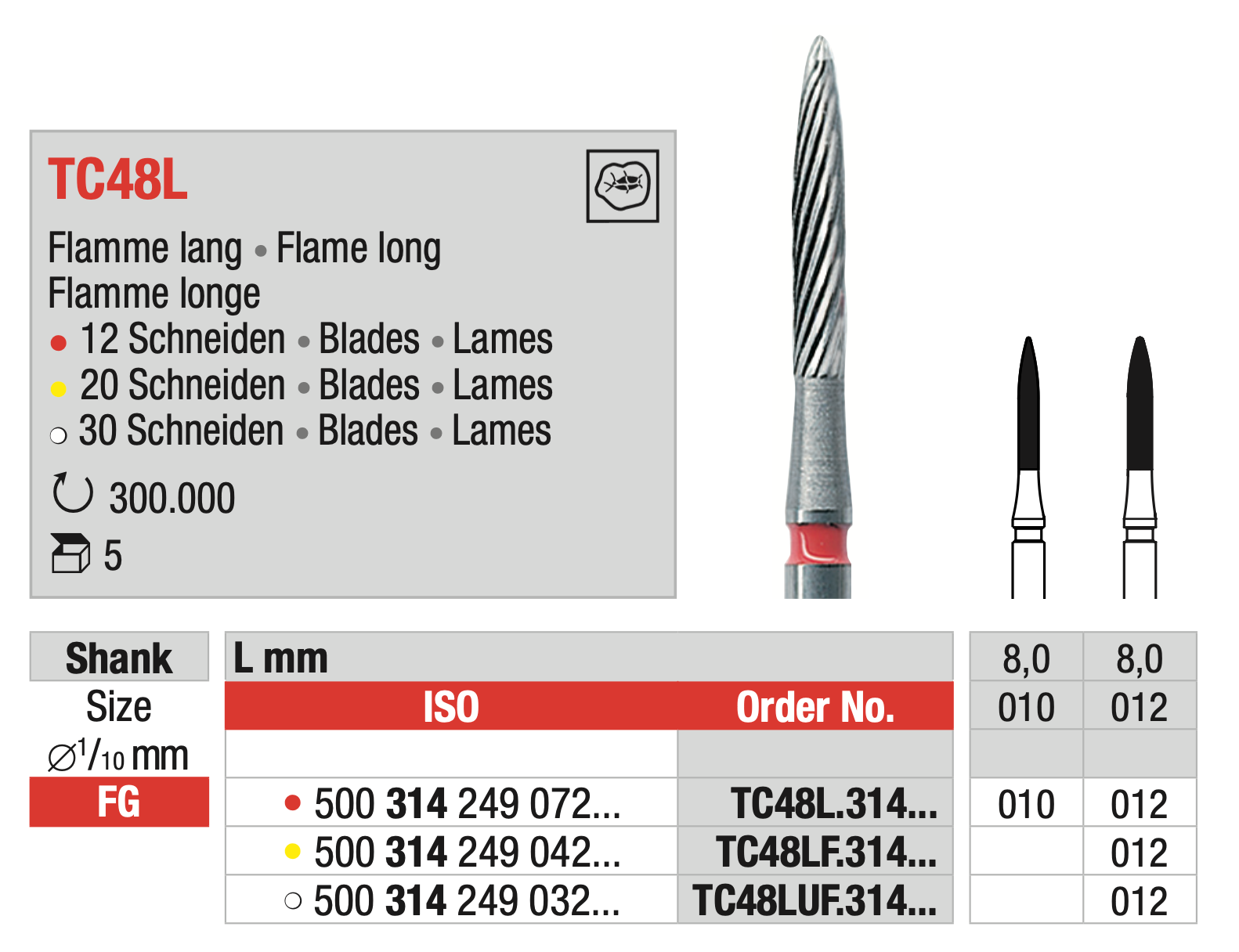 Tungsten carbide Finisher Bur - Flame Long - FG Shank