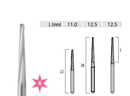 Carbide Bur FG Surgical Conical 6 Blades