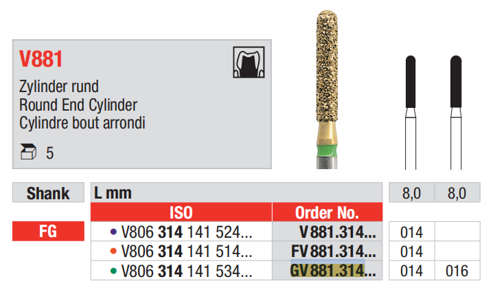 Edenta Diamond Burr DiaCut Multilayer FG - Round End Cylinder