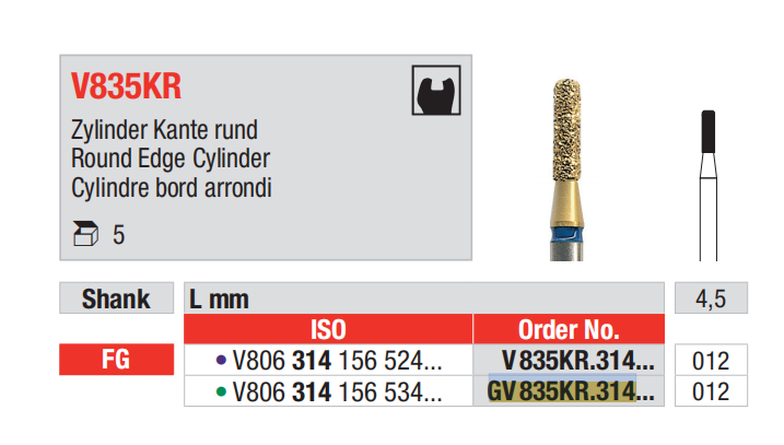 Edenta Diamond Bur DiaCut Multilayer FG - Round Edge Cylinder