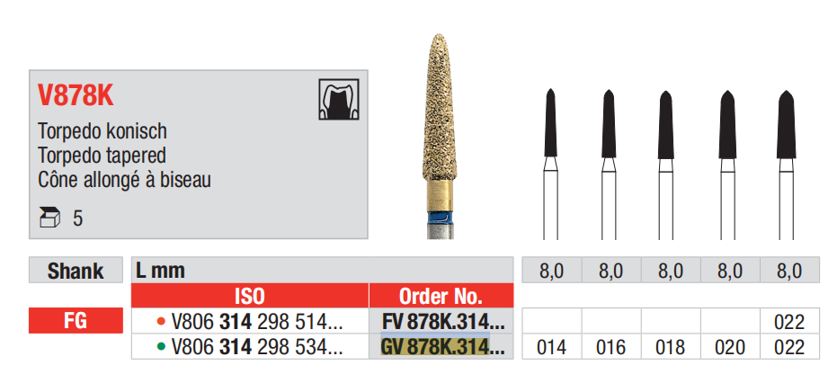 Edenta Diamond Bur DiaCut Multilayer FG - Torpedo Tapered