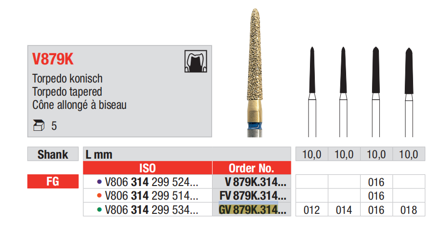 Edenta Diamond Bur DiaCut Multilayer FG - Torpedo Tapered