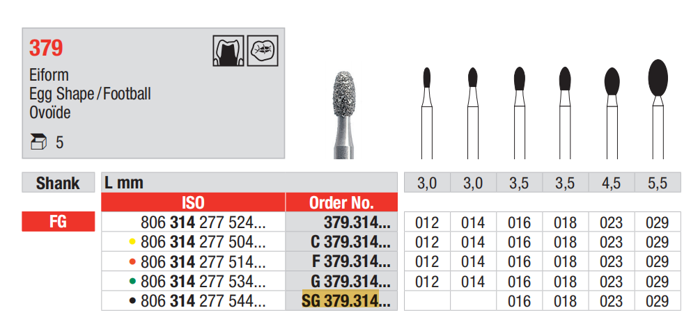 Edenta Diamond Bur Egg Shape/Football FG