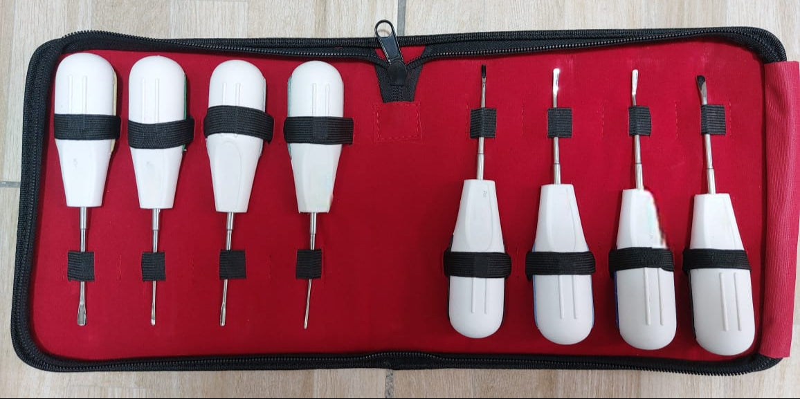 Root Elevator Kit – White Plastic Handle – 8 Pcs