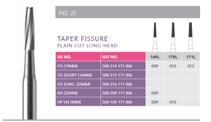 Classic Carbide Operative Burs - Taper Fissure Plain Cut Long Head