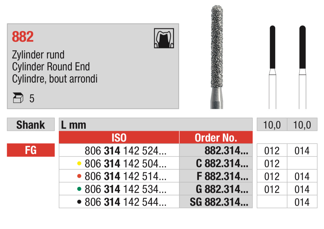 Cylinder Round End Diamond Bur FG - ISO 806 314 142