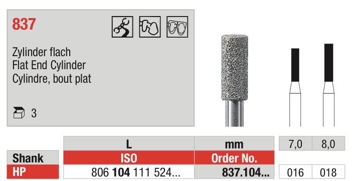 Flat End Cylinder Diamond HP - ISO 806 104 111 524
