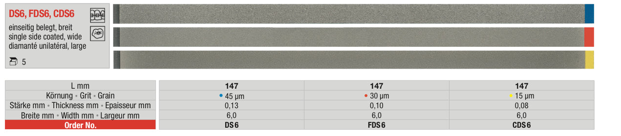 Diamond finishing strip - single side coated, wide