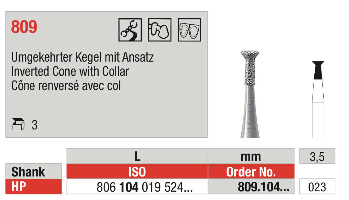 Inverted Cone With Collar Diamond Bur