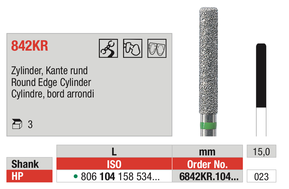 Round Edge Cylinder Diamond Bur HP