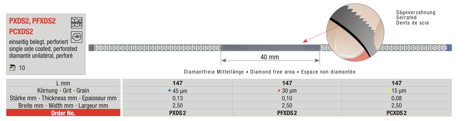 Diamond finishing strip - single coated, perforated (serrated)