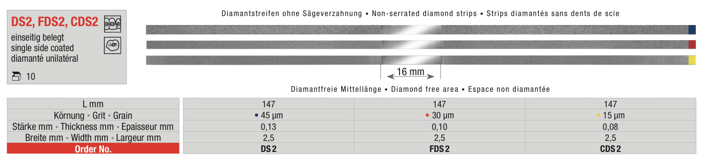 Diamond finishing strips -single side coated (non-serrated diamond strips)