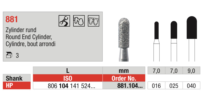Round End Cylinder Diamond Bur HP -ISO 806 104 141 524