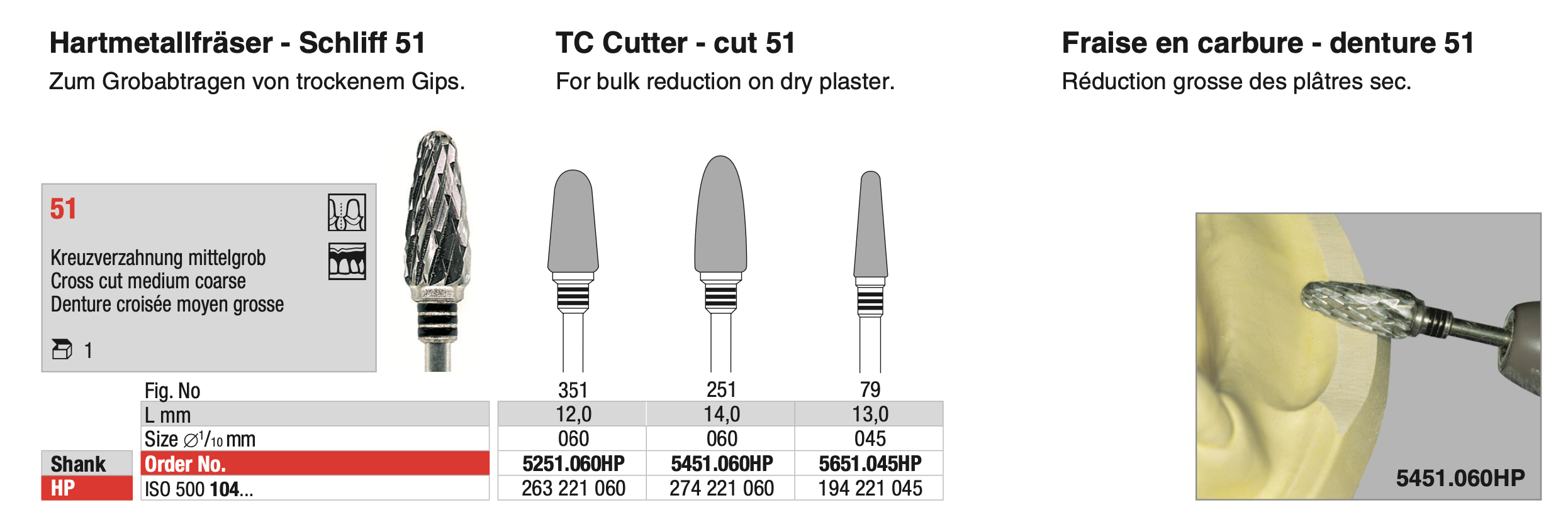 Tungsten carbide cutters - Cross Cut Medium Coarse - Cut 51 - ISO 500 104