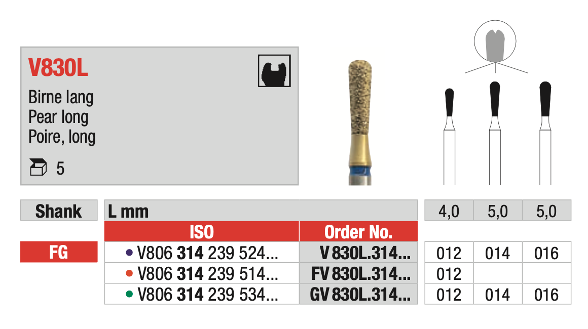 DiaCut Multilayer Diamond Bur FG - Pear Long