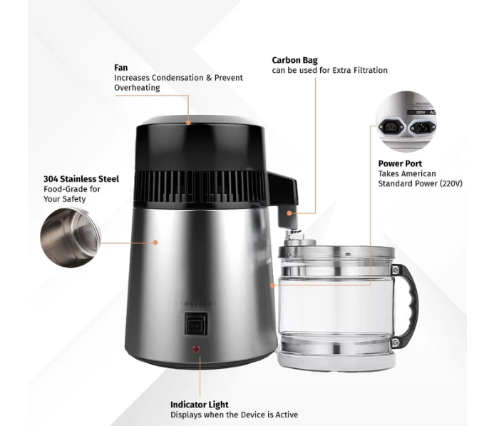 Water Distiller Device- AQUA-S Model- Stainless Steel with Black- 4L