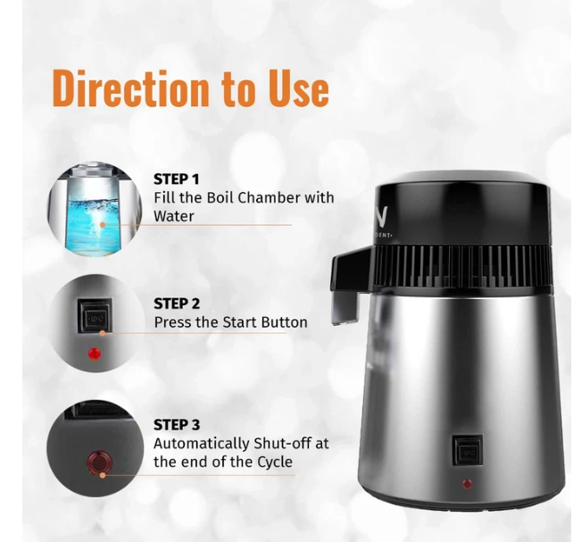 Water Distiller Device- AQUA-S Model- Stainless Steel with Black- 4L