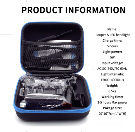 Dental Loupes Ergo Type 5X- with Led- Working Distance: 450mm