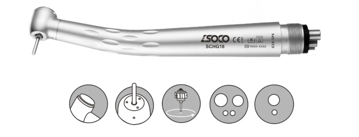 High-Speed Air Turbine Handpiece- Model: SCHG18-  Ceramic Bearing, 3-Way Spray, 4 Holes