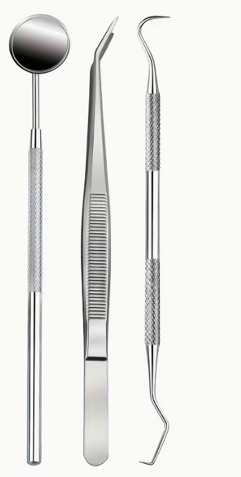 Stainless Steel Examination set: Mirror, Prob, Tweezer