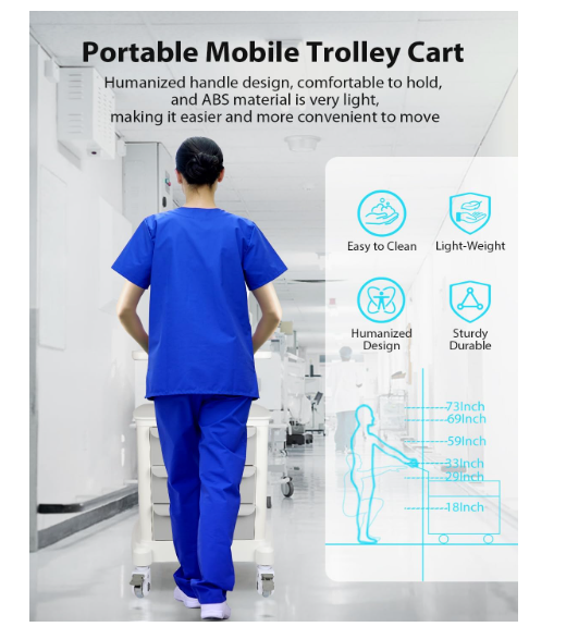 Portable Dental Trolley with 3 Drawers