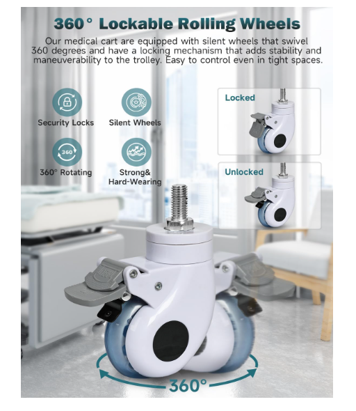 Portable Dental Trolley with 3 Drawers