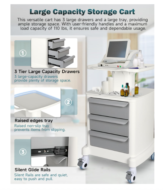 Portable Dental Trolley with 3 Drawers