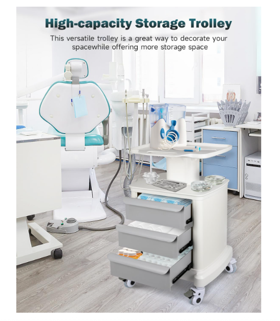 Portable Dental Trolley with 3 Drawers