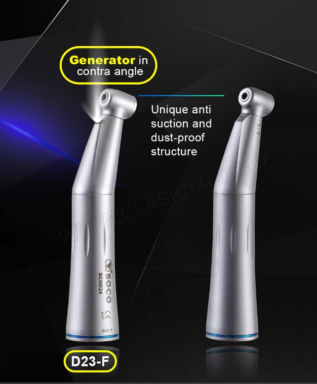 (SCHD23-F)- 1:1 Internal Inner Channel Push Button Contra Angle Low Speed Handpiece with Generator