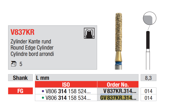 Edenta Diamond Bur DiaCut Multilayer FG - Round Edge Cylinder