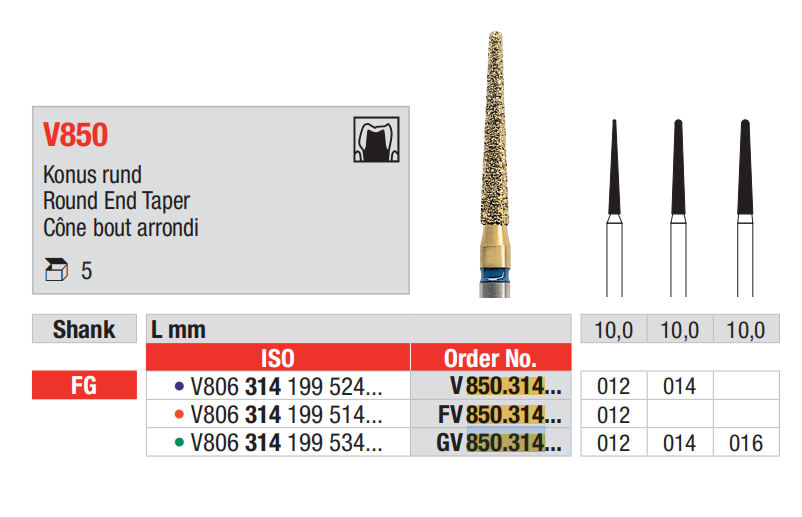 Edenta Diamond Bur DiaCut Multilayer FG- Round End Taper