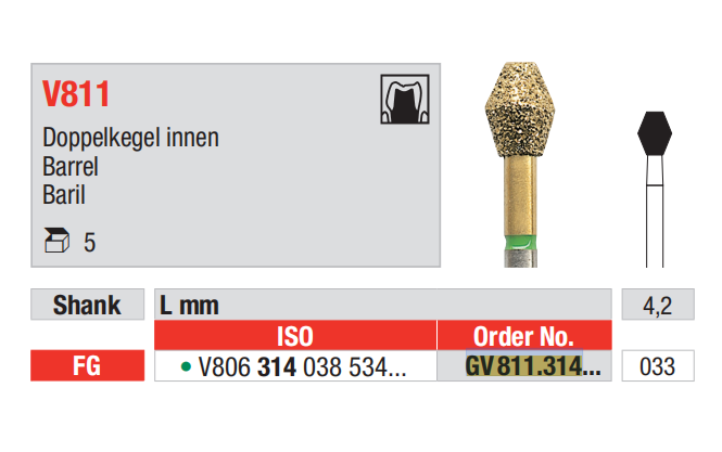 Edenta Diamond Bur- DiaCut Multilayer FG - Barrel