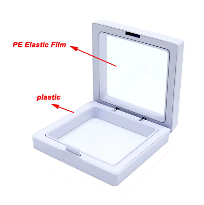3D Floating Display Case (Membrane suspension Box)- 8.8x8.8cm- Black, Red & White