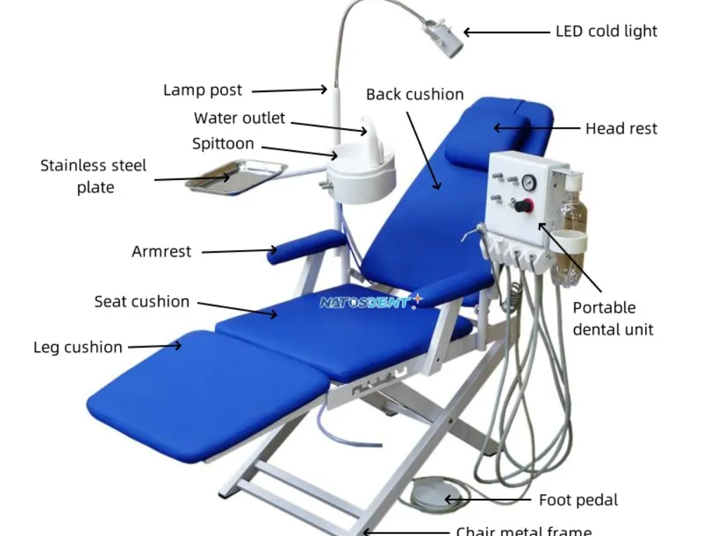 Dental Folding Chair- Portable Mobile Chair Unit with Turbine Unit & LED Light