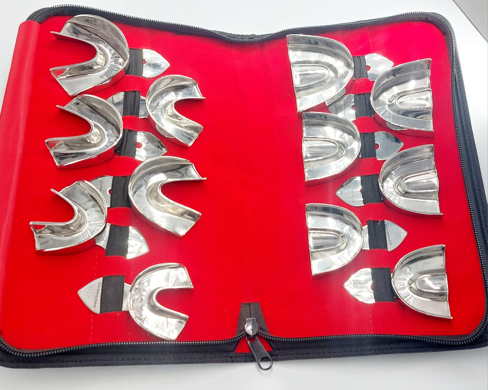 Impression tray kit stainless steel- non-perforated with retention rim 12pcs