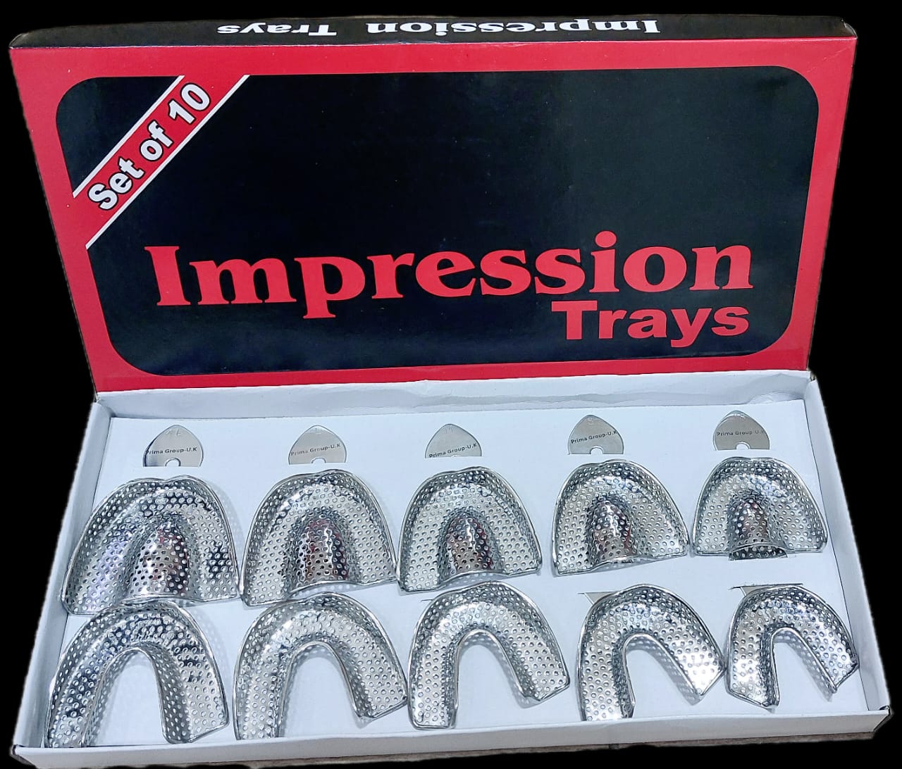 Impression tray kit stainless steel- Perforated with retention rim 10 pcs