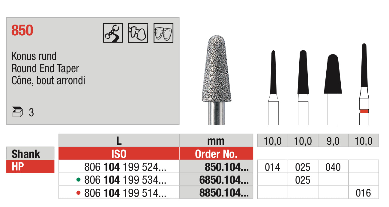 Round End Taper Diamond Bur HP - ISO 806 104 199