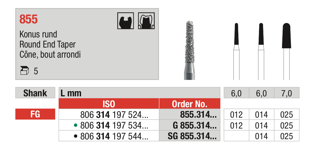 Round End Taper Diamond Bur - ISO 806 314 197