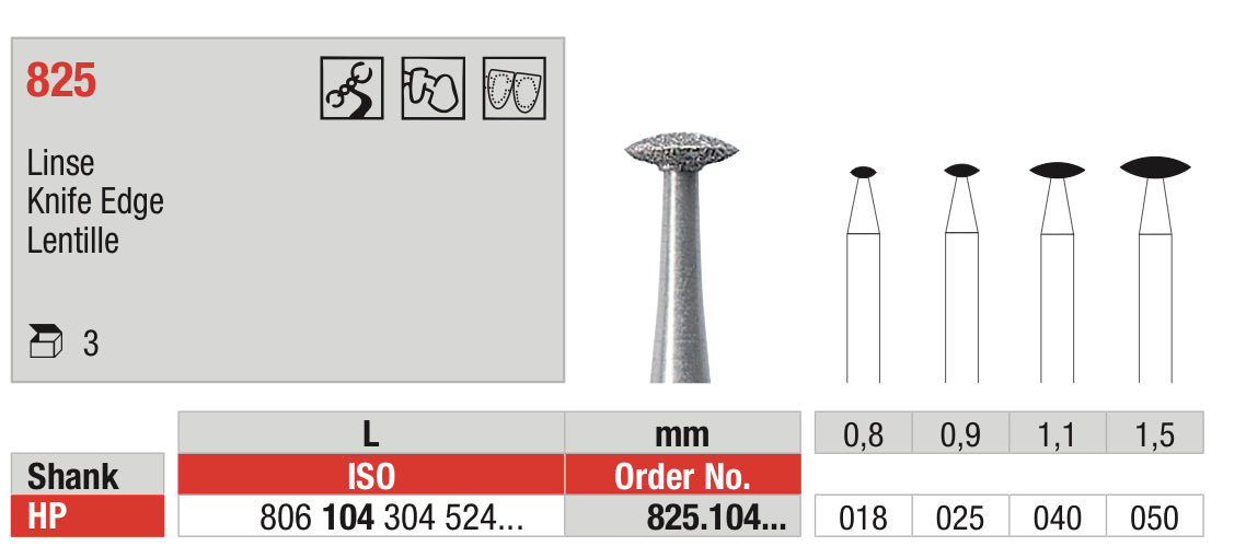 Knife Edge Diamond Bur HP - ISO 806 104 304 524
